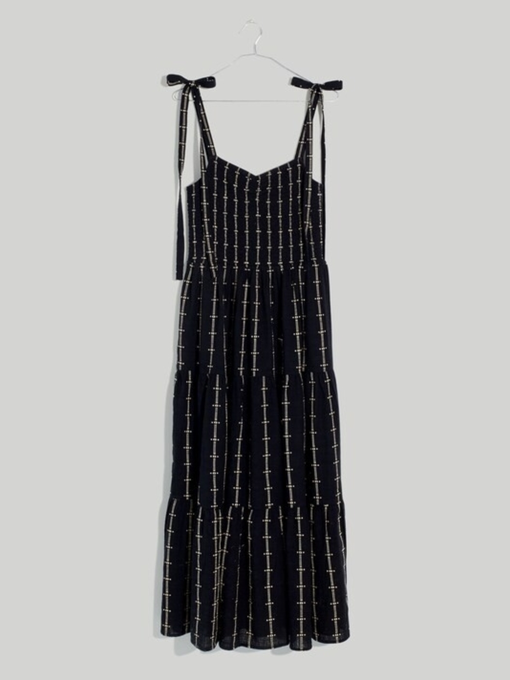 Madewell Lucie Tie-Strap Tiered Midi Dress in Jacquard Stripe